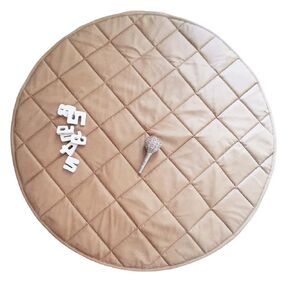 Uniklook Padded Quilted Leather Round 47" 120cm Play mat | Indoor Outdoor | Reversible Tan + Cream | Timmy Time Mat Crawling Play Time | Waterproof Baby Infant Floor Mat (Tan + Cloud)