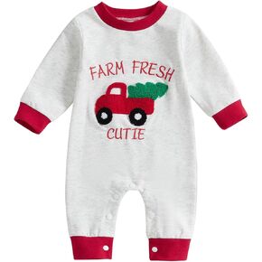 Muasaaluxi Newborn Baby Girl Boy Christmas Outfit Xmas Car/Gingerbread Man/Elk Romper Long Sleeve Jumpsuit Playsuit 0-18M