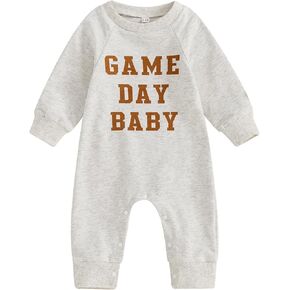 Honganda Newborn Infant Baby Boy Football Jumpsuit Football Game Day Baby Onesie Romper Sweatshirt Fall One Piece Outfit