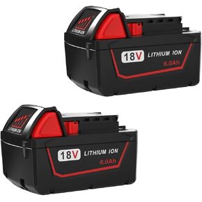 2 Pack 6.0Ah 18V Lithium ion Batteries Replacement for Milwaukee M18 Battery 48-11-1860 48-11-1840 M18, Compatible with Milwaukee 18V Original Charger and Cordless Power Tools