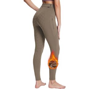 BALEAF Women's Winter Riding Pants Full Seat Breeches Fleece Horse Equestrian Tights Horseback Leggings Pockets Grey L