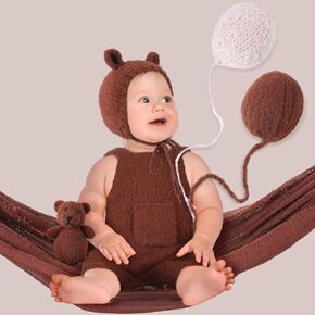 Newborn Photography Outfits Cute Baby Photography Props 5 Pcs Bear Baby Photoshoot Costume Set for Infant Bear Hat Bear Doll and Balloon for Baby Boys and Girls Photography
