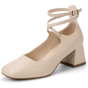 IDIFU IN2 Mary Jane Shoes Strappy Low Chunky Block Closed Toe Heels Dress Shoes for Women Wedding Bridal Work Office Business Prom Shoes Comfortable Dressy Formal Vintage Short Square Toe Heels Pumps