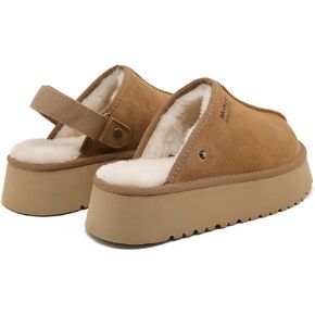 Mel&Syd 100% Australian Sheepskin Slippers for Womens-Goldenstar Clog-Adjustable Heel Strap Heighten Elastic Memory Foam Sole Shearling Warm Comfy Water Resistant for Indoor Outdoor Fur Sandals Shoes