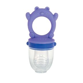 Nuby Silicone Nibbler Feeder with Childproof Lock & Travel Cover - Safe and Easy Snack Time for Baby, Perfect for Soft Foods, Frozen Fruit, and Teething Relief, 10+ M - Blue Bear