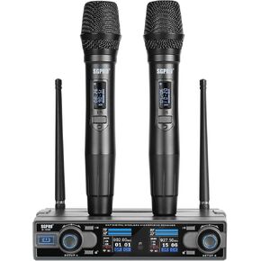 Wireless Microphones with Two Bodypack Transmitters, Two Headsets, and Two Lavalier Lapel Mics, 90 UHF Channels, 262ft Range for Live Singing Karaoke Church Party DJ PA Speaker Mixer
