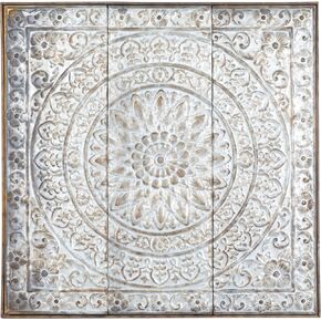 Deco 79 Metal Floral Home Wall Decor Embossed Scroll Wall Sculpture with Gray Backing, Wall Art 36" x 2" x 36", Silver