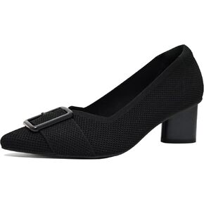 Pointed Toe Chunky Heels for Women Closed Toe Block Heels Pumps Buckle Strap Stretchy Knit Heels Comfortable Slip On Pumps Dress Shoes for Work Wedding Daily Wear