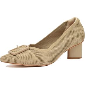 Pointed Toe Chunky Heels for Women Closed Toe Block Heels Pumps Buckle Strap Stretchy Knit Heels Comfortable Slip On Pumps Dress Shoes for Work Wedding Daily Wear in Kuwait