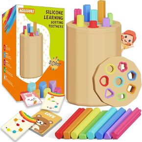 Montessori Toys for 1-3 Year Old - Silicone Learning Color Shape Sorting Teether Travel Toys for Toddlers Age 1 2 3, Fine Motor Skills Infants Sensory Matching Games, Busy Board Boys Girls Gifts