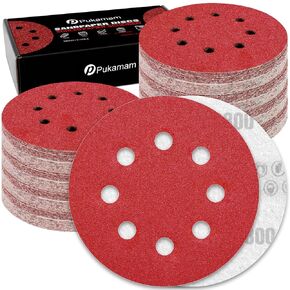 100 Pcs 5 inch Sanding Discs 60 80 120 180 240 320 400 600 1000 2000 Grit 8 Hole Hook and Loop Round Sandpaper for Random Orbital Sander