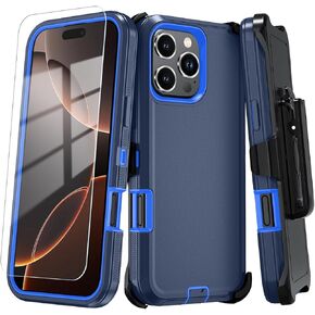 حافظة هاتف لهاتف iPhone 16 Pro Max مع واقي شاشة HD، حافظة هاتف شديدة التحمل مقاومة للصدمات والغبار والسقوط من 3 طبقات لهاتف iPhone 16 Pro Max (6.9 بوصة) (PurpleSkyBlue) in Kuwait