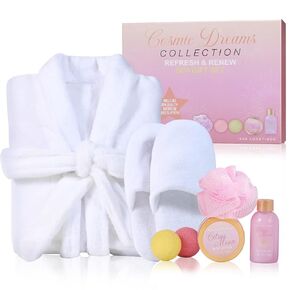 Spa Luxetique Robe and Slippers Spa Set Women, Christmas Gifts for Women, 6pcs Flannel Soft Bath Robe, Bath and Body Works Bath Sets with Slippers, Body Lotion, Bath Bombs, Robe Sets for Women