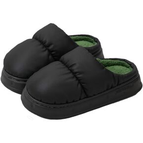 Rungion Furry House Slippers for Women Men Warm Soft Indoor Slippers Waterproof Puffer Slides Winter Outdoor
