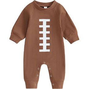 Newborn Baby Boy Girl Football Outfit Long Sleeve Romper One Piece Jumpsuit Bodysuit Fall Winter Clothes