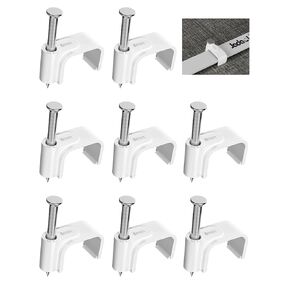 100Pcs 8mm Cable Clips with Nails, Flat Ethernet Cable Wall Clips, LAN Network Cable Tacks, Coax & Speaker Wire Clips, Internet Computer Patch Cord Clips for Cat5/Cat5e/Cat6/Cat6a/Cat7/Cat8 RJ45 Cable