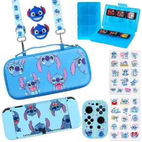 PERFECTSIGHT Switch Carrying Case for Nintendo Switch OLED 7 Inch Console with 10 in 1 Bundle Accessories, Cute Travel Carry Case with Game Card Case Thumb Grip Caps and Switch OLED Protective Case Cover, Blue