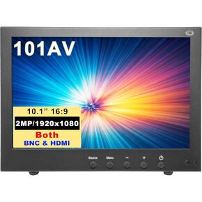 101AV Professional Security Monitor, 10.1" LED Display, HDMI, 2 Analog HD BNC in/Out, 2MP/1920x1080P/Full HD & CVBS, Sturdy Metal Housing & Versatile Mounting Bracket, Perfect for RV/Camper/Marine