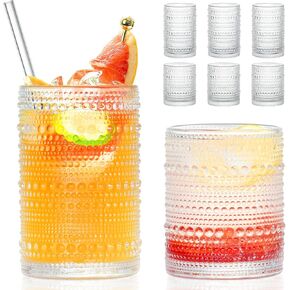 Hobnail Drinking Glasses Set of 12, 11.8 oz Vintage Drinking Glasses & 10 oz Cocktail Glasses Set, Embossed Glasses Cup Set for Beer, Juice, Cocktail, Whiskey, Milk
