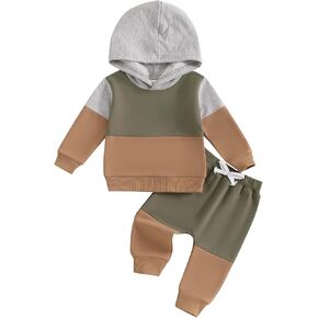 Toddler Baby Boy Clothes Fall Winter Outfits Contrast Color Long Sleeve Hoodies Sweatshirt +Pants Set