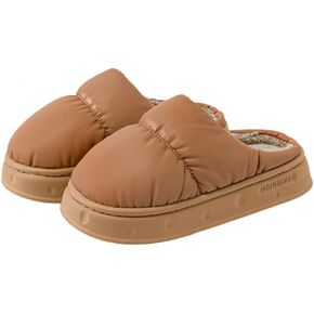 Rungion Furry House Slippers for Women Men Warm Soft Indoor Slippers Waterproof Puffer Slides Winter Outdoor