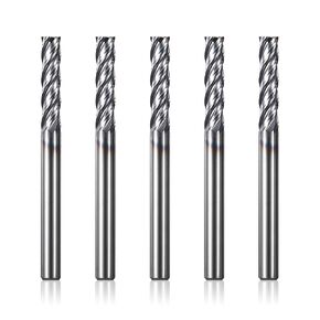 Genmitsu 5pcs End Mills CNC Router Bits, 1/4" Shank CNC Cutter for Milling Machine with 4-Flute Flat Nose Milling Carving Bit Set, 3'’Overall Length, Tool for Aluminum, Metal, Plastic, MDF & Wood