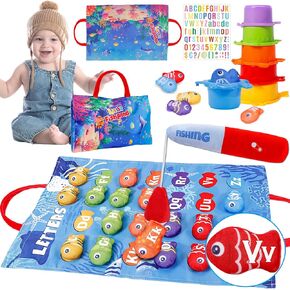 Esjay Fishing Game for Toddlers Montessori Toys for 1 2 3 4 Year Old, Educational Learning Cloth Fishing Toys for Color Sorting Stacking Counting, Gifts for Baby Toddler Birthday Boys Girls Age 1-3