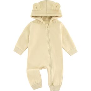 Baby Jumpsuit Hoodie Romper Zipper Long Sleeve One Piece Outfits Warm Clothes for Boy Girl 0-24 Months