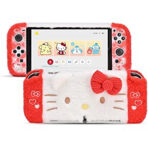 Plush Protective Case for Switch OLED,Kawaii Hard PC Slim Cover Case Compatible with Nintendo Switch OLED Console and Joy Con - HLK