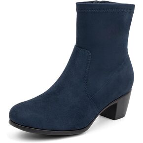 VJH confort Women's Stretch Ankle Boots Block Low Heel Almond Toe Comfy Dress Slip-on Booties with Zipper