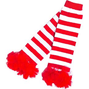 Kirei Sui Baby Christmas Valentine's Day Red White Stripes Ruffle Leg Warmers