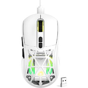 Wireless Gaming Mouse,53g Lightweight Mouse,10000 DPI,Tri-mode Wired/BT 5.0/2.4GHz Wireless Mouse Gaming with 2 Side Buttons, Rechargeable&Rechange Shell,RGB Programmable Macro Mouse,White