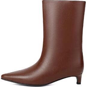 Women's Mid Calf Boots Wide Calf Kitten Heel Pointed Toe Pull On Low Heel Fall Boots