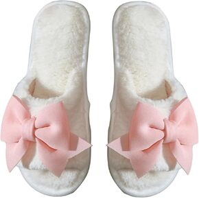 Verdusa Women's Bow Knot Fuzzy Memory Foam Slippers Open Toe Cute Bedroom Slipper Shoes