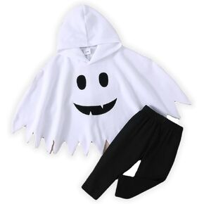 Halloween Toddler Baby Boy Outfit Long Sleeve ghost shawl Tops+black Pants 2PCS Clothes Set