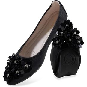 Women's Flats, Foldable Ballet Flats for Women, Flower Pionted Toe Comfort Light Weight Slip-On Dress Shoes