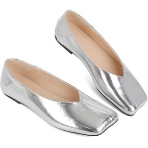 Women Leather Flats Squared Toe Mary Jane Ballerina Dressy Shoes for Women