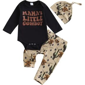 Western Newborn Baby Boy Outfits Cowboy Long Sleeve Rompers Long Pants Hat Set Infant Coming Home Clothes