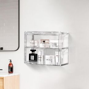 Medicine Cabinet Wall Mounted, Small Bathroom Wall Cabinet with Detachable Partitions and Waterproof Frame, Self Adhesive Farmhouse Storage Cabinet for Smooth Wall Surface and Countertop - Clear