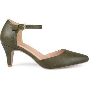 Brinley Co. Womens Faux Leather Comfort Sole D'Orsay Ankle Strap Almond Toe Heels Olive, 6.5 Regular US