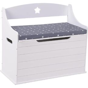 صندوق ألعاب خشبي مع وسادة للأطفال، صندوق ألعاب مع مقعد جلوس، خزانة تخزين كبيرة مع غطاء مفصلي آمن، منظم تخزين الألعاب للفتيات والفتيان، أبيض in Kuwait