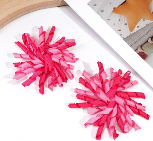 CÉLLOT Boutique Girls' Curly Korker Bow Pop Up Hair Bow Alligator Hair Clips for Birthday Party Dancing Cheering Festival -Pink Series in Saudi Arabia