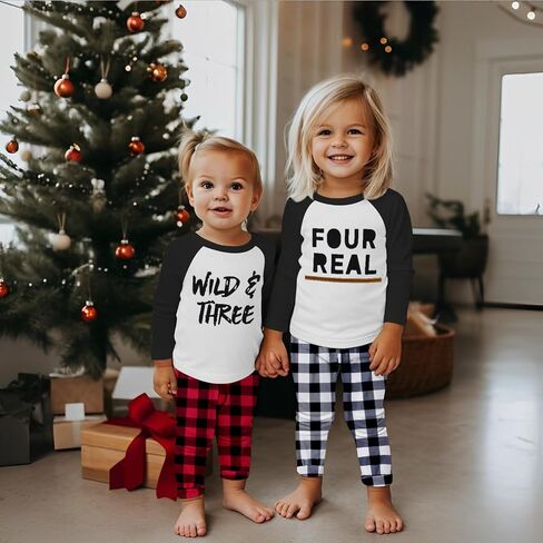 BOUTIKOME Wild Three Birthday Outfits Toddler Baby Boy Girl Plaid Pants Set Long Sleeve Shirts Tee Fall Top Winter Clothes in Saudi Arabia