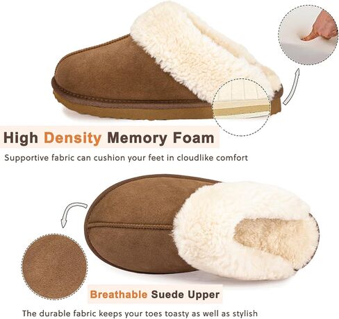 Women's Fuzzy Slippers, Warm and Cozy Slip On Fluffy Winter House Shoes for Women, Comfy Faux Suede Ladies House Slippers Indoor and Outdoor with Memory Foam in Saudi Arabia