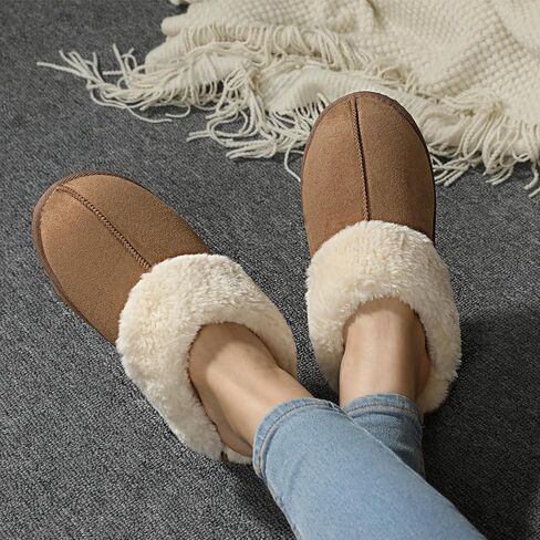 Women's Fuzzy Slippers, Warm and Cozy Slip On Fluffy Winter House Shoes for Women, Comfy Faux Suede Ladies House Slippers Indoor and Outdoor with Memory Foam in Saudi Arabia