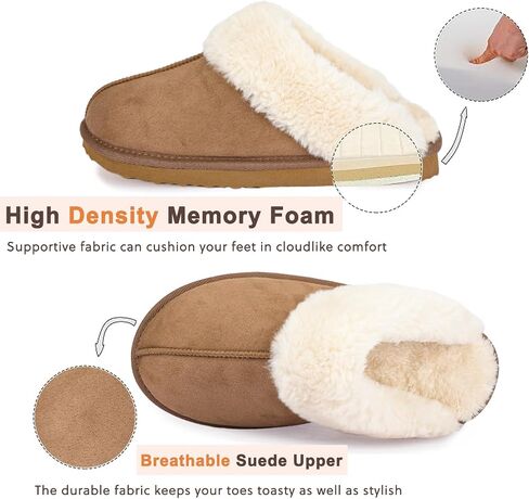Women's Fuzzy Slippers, Warm and Cozy Slip On Fluffy Winter House Shoes for Women, Comfy Faux Suede Ladies House Slippers Indoor and Outdoor with Memory Foam in Saudi Arabia