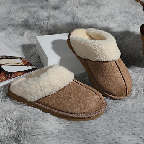 Women's Fuzzy Slippers, Warm and Cozy Slip On Fluffy Winter House Shoes for Women, Comfy Faux Suede Ladies House Slippers Indoor and Outdoor with Memory Foam in Saudi Arabia