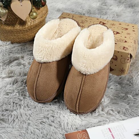 Women's Fuzzy Slippers, Warm and Cozy Slip On Fluffy Winter House Shoes for Women, Comfy Faux Suede Ladies House Slippers Indoor and Outdoor with Memory Foam in Saudi Arabia