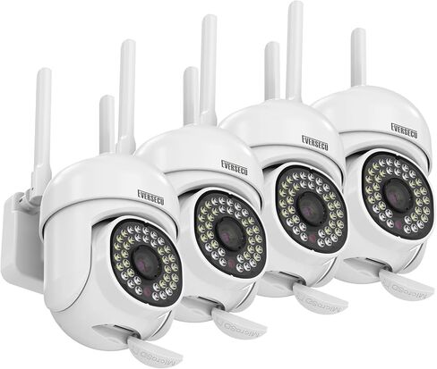 كاميرا مراقبة EVERSECU 2K 3.0MP خارجية WiFi PTZ، 2.4G&5G WiFi، تتبع تلقائي، صوت ثنائي الاتجاه، رؤية ليلية ملونة والأشعة تحت الحمراء، تعمل مع Alexa، بطاقة SD والتخزين السحابي، كاميرا IP متوافقة مع ONVIF (4 عبوات) in Kuwait