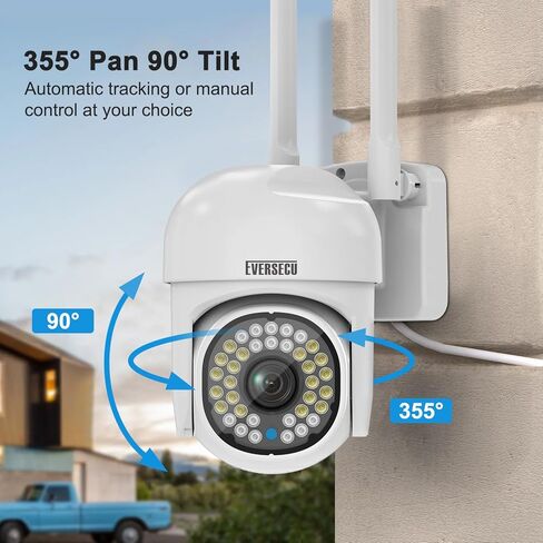 كاميرا مراقبة EVERSECU 2K 3.0MP خارجية WiFi PTZ، 2.4G&5G WiFi، تتبع تلقائي، صوت ثنائي الاتجاه، رؤية ليلية ملونة والأشعة تحت الحمراء، تعمل مع Alexa، بطاقة SD والتخزين السحابي، كاميرا IP متوافقة مع ONVIF (4 عبوات) in Kuwait